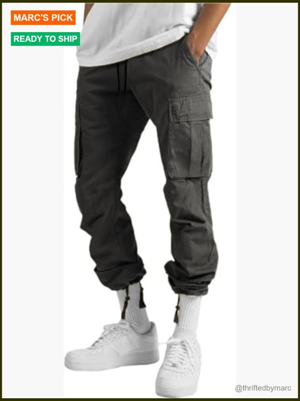 Men's Cargo Joggers Drawstring Hiking Pants Loose Straight Sweatpants - Picture 4 of 6